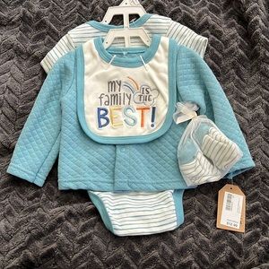 Boys 3-6 month shirt, jacket, bib and mittens.